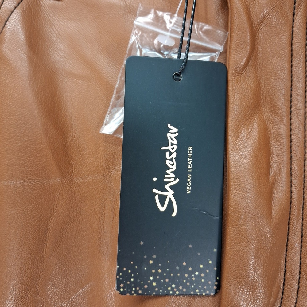 Shinestar Pants Womens Medium SP5351 Brown Vegan Leather Straight Leg NEW - Picture 5 of 9